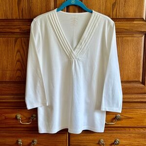 LL Bean Supima Cotton V-Neck Top - White